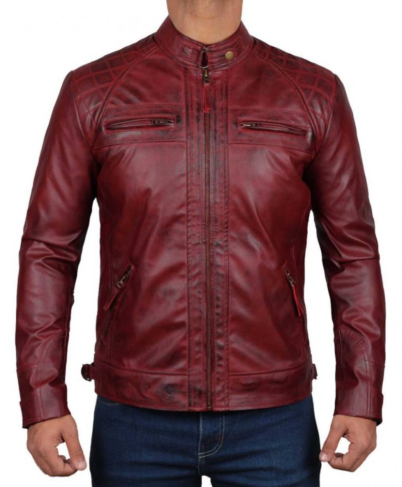 Men’s Distressed Maroon Quilted Leather Jacket - Flesh Jackets