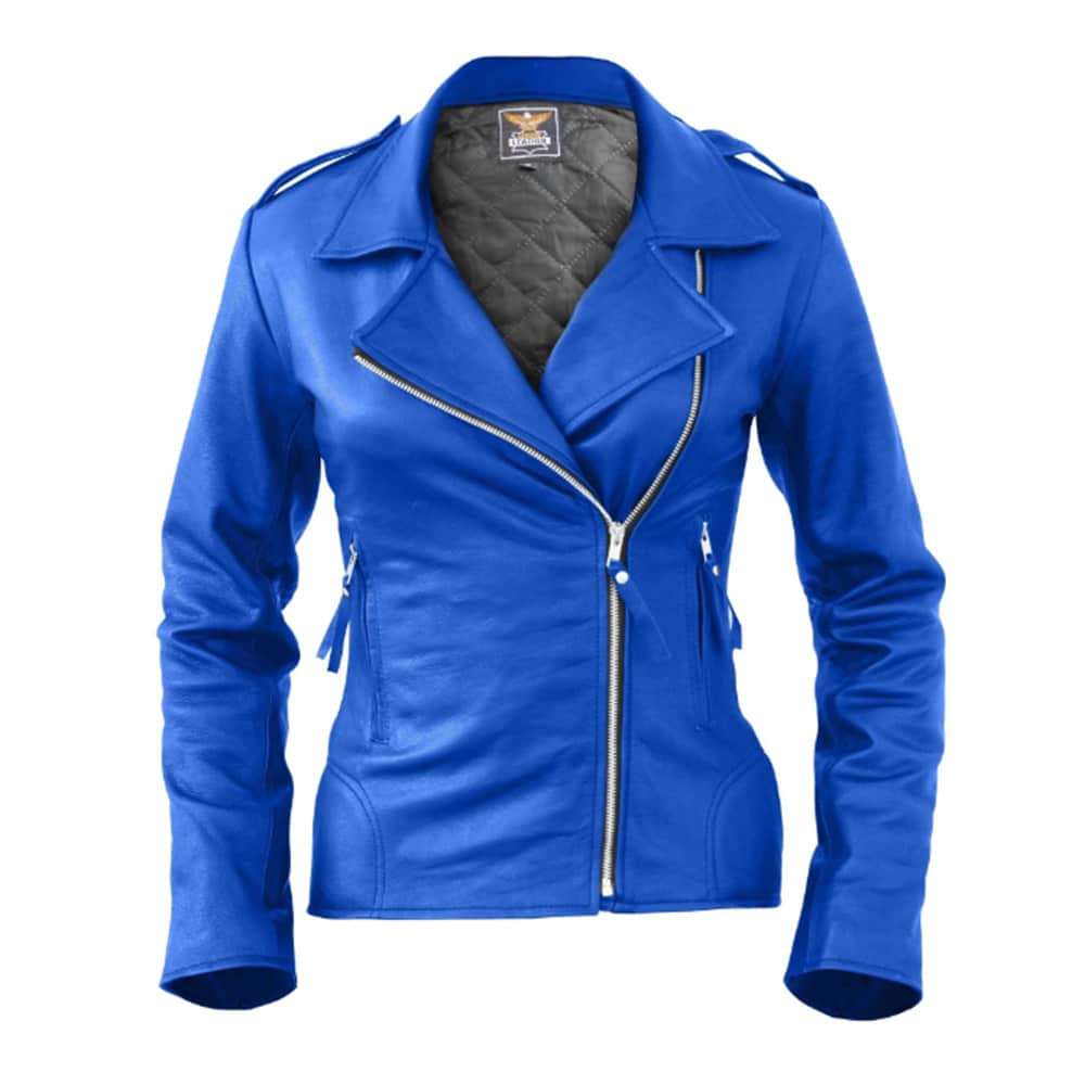 blue biker jacket womens