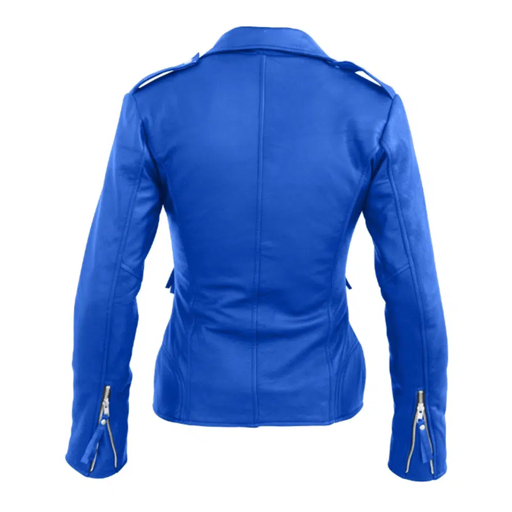 blue biker leather jacket womens